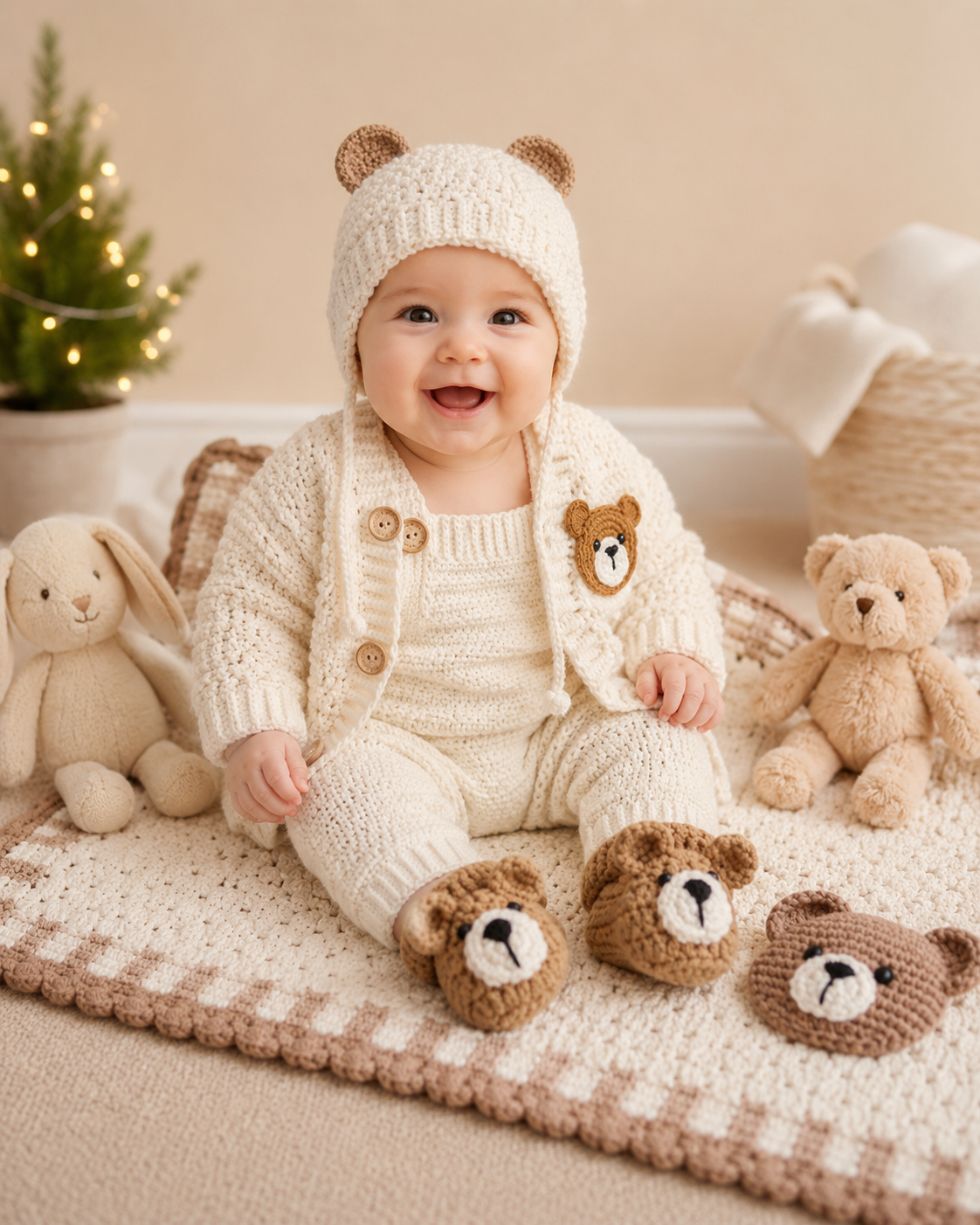 Teddy Bear Baby Bonnet Crochet Pattern