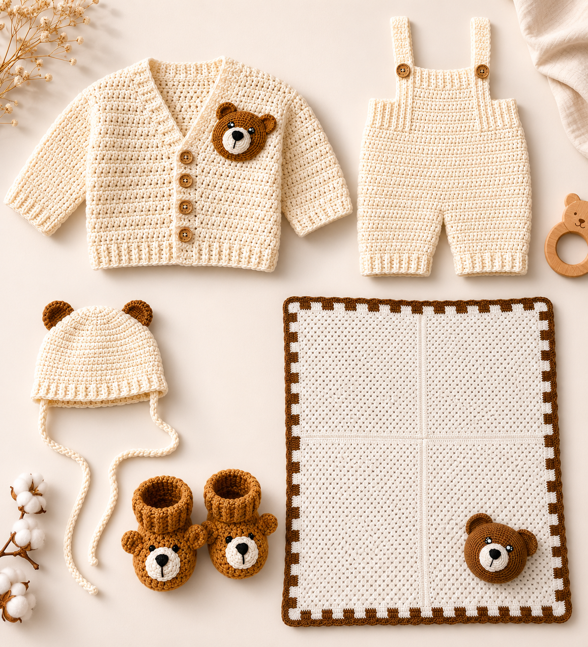Crochet Teddy Themed Baby Bundle