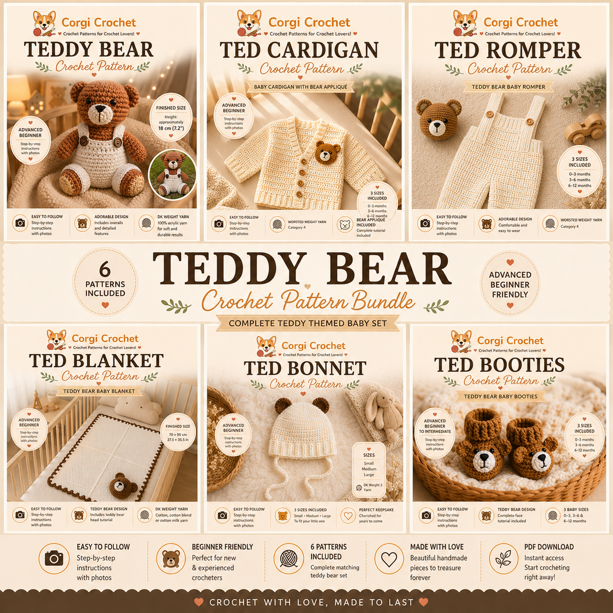 Crochet Teddy Themed Baby Bundle