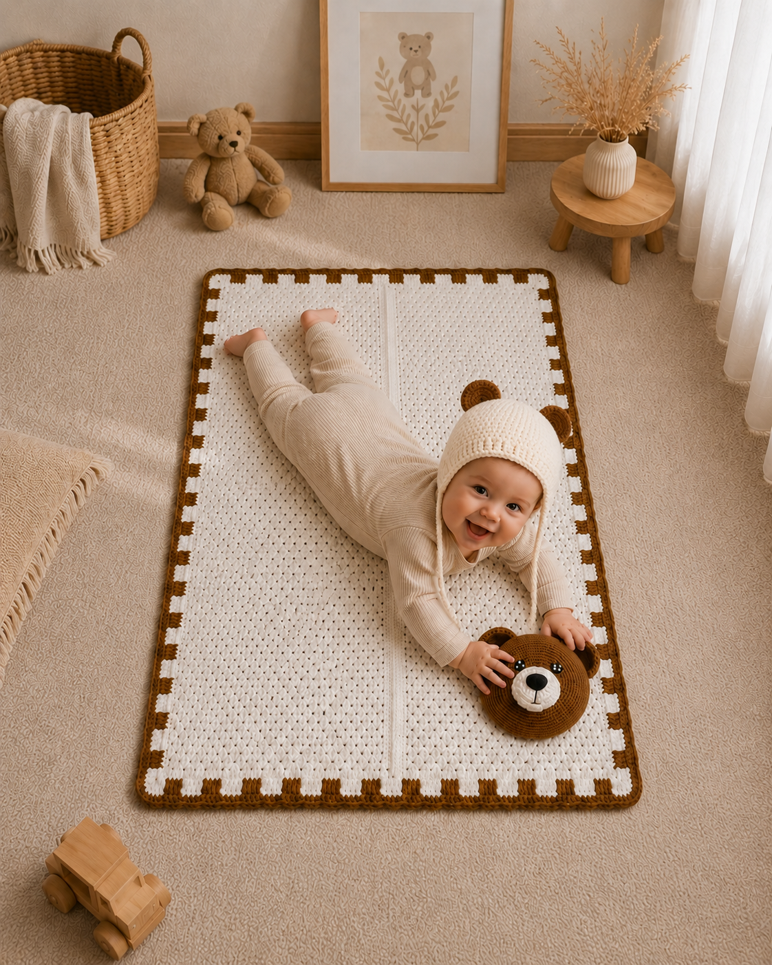 Teddy Bear Baby Bonnet Crochet Pattern