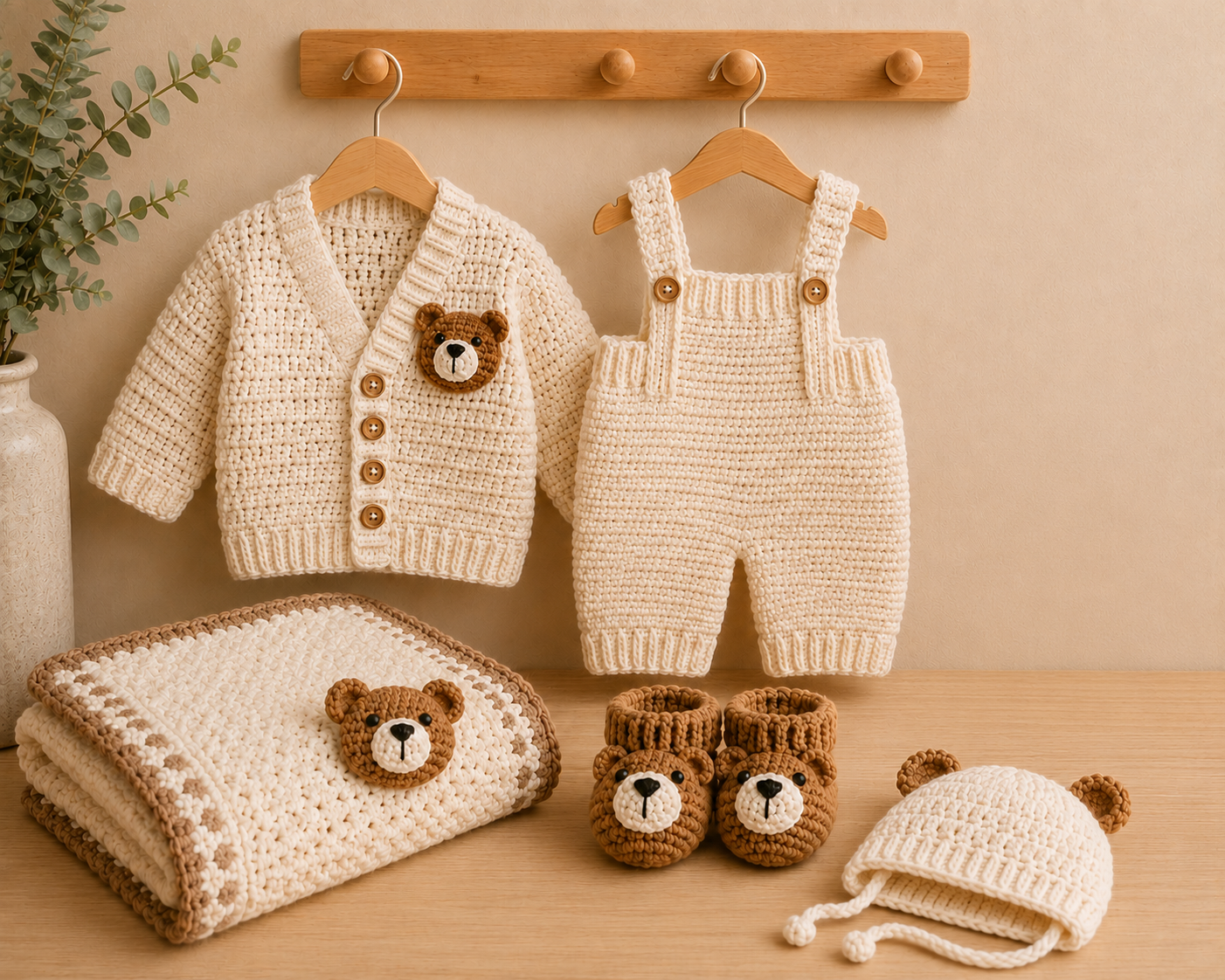 Crochet Teddy Themed Baby Clothes Bundle