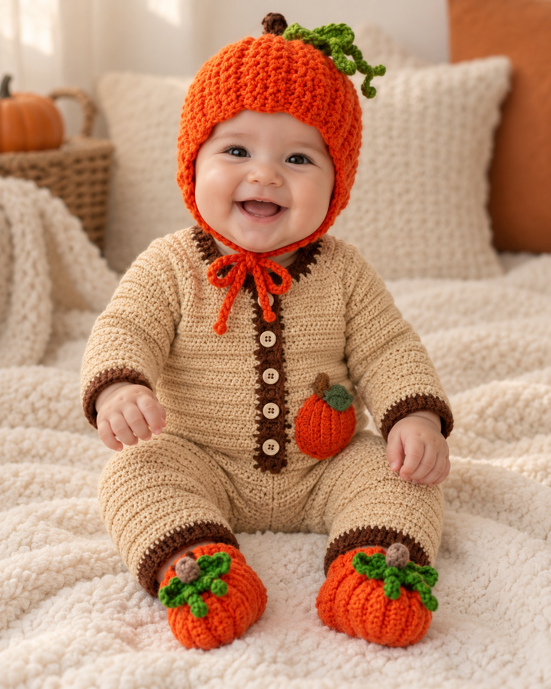 Baby Pumpkin Romper Crochet Pattern PDF - 3 sizes