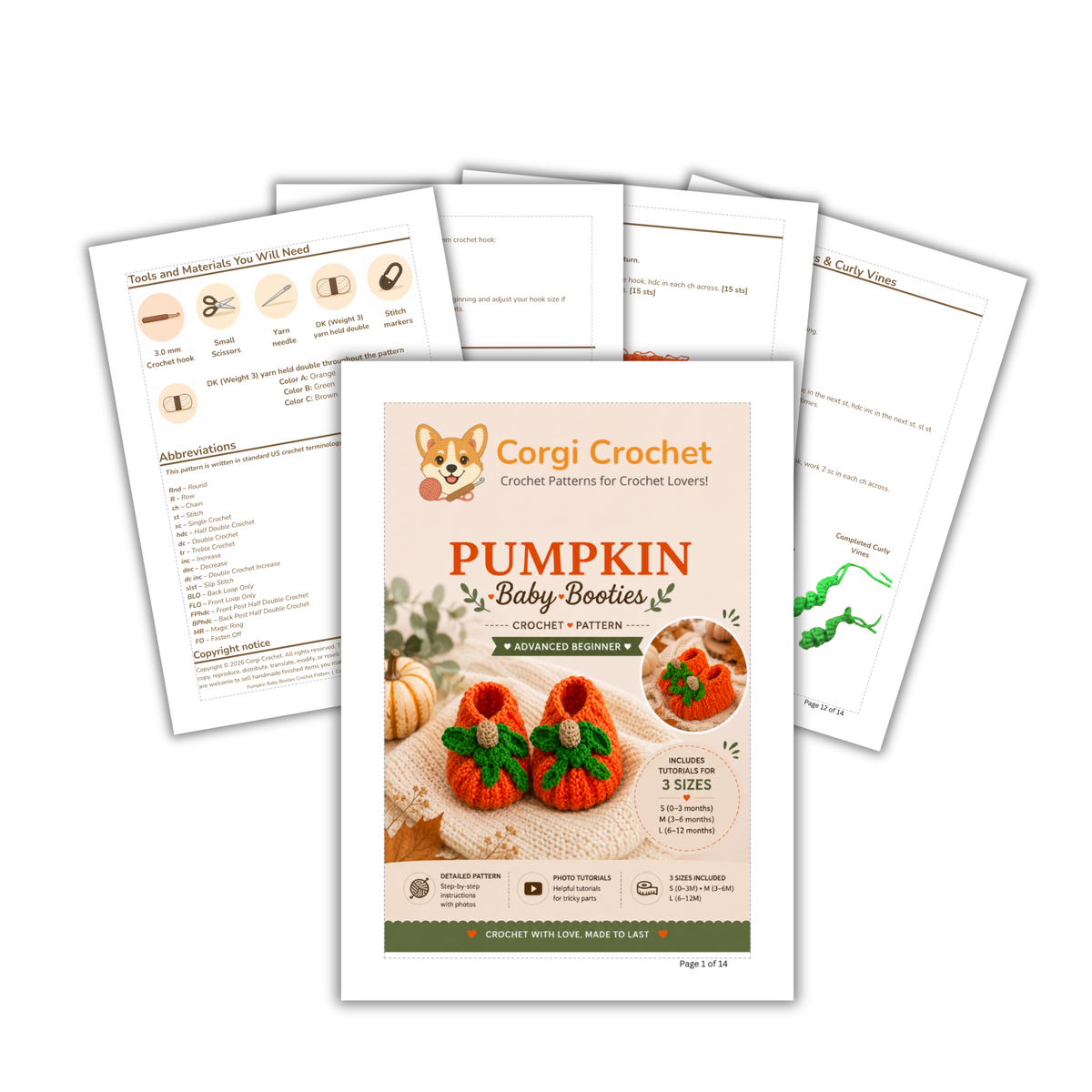 Pumpkin Baby Booties Crochet Pattern PDF – 3 Sizes