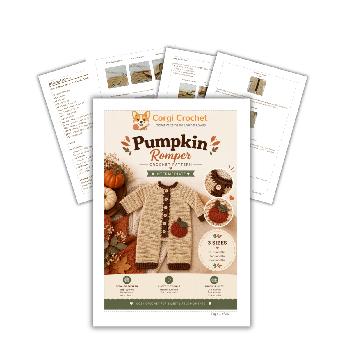 Baby Pumpkin Romper Crochet Pattern PDF - 3 sizes