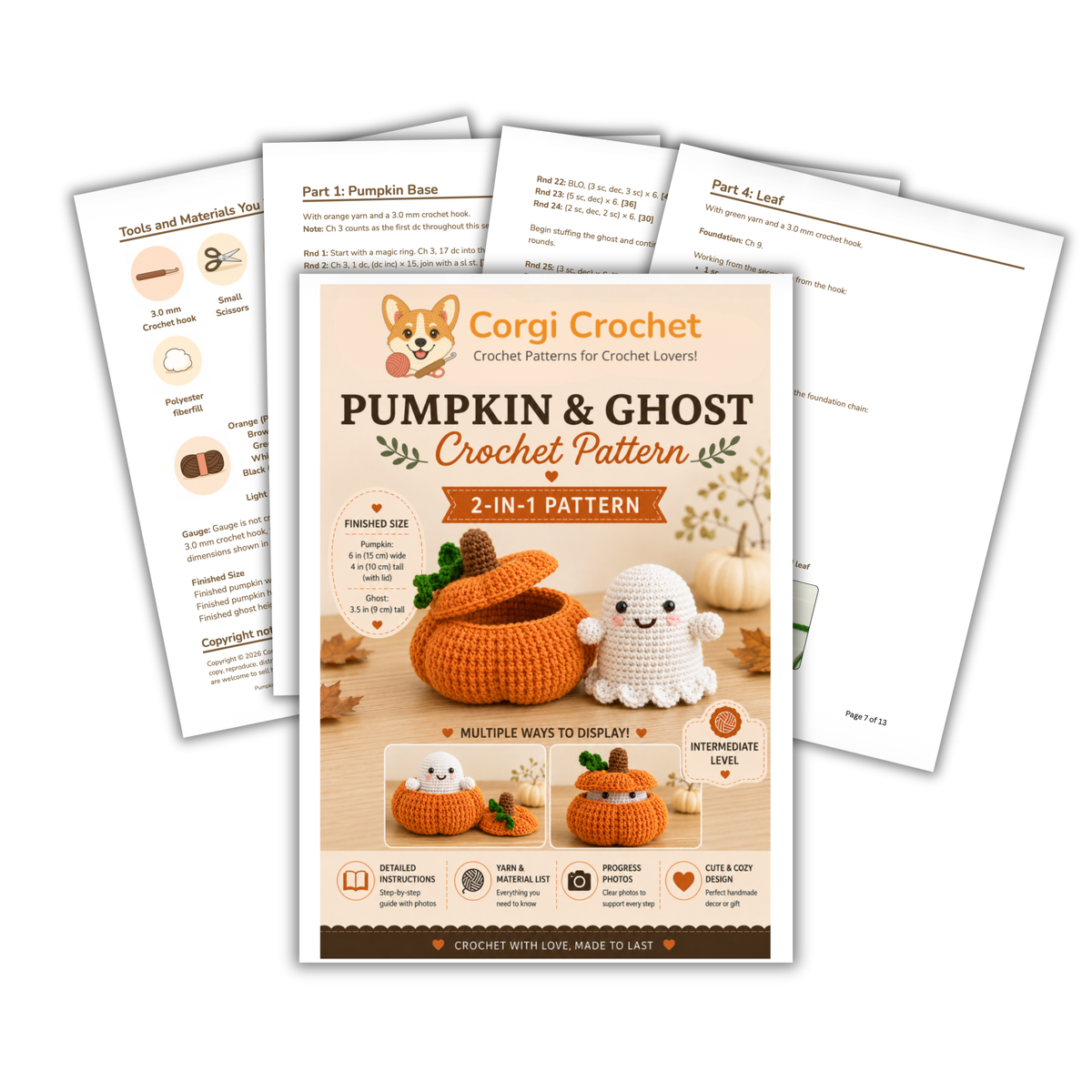 Boo the Ghost & Pumpkin 2-in-1 Amigurumi Crochet Pattern